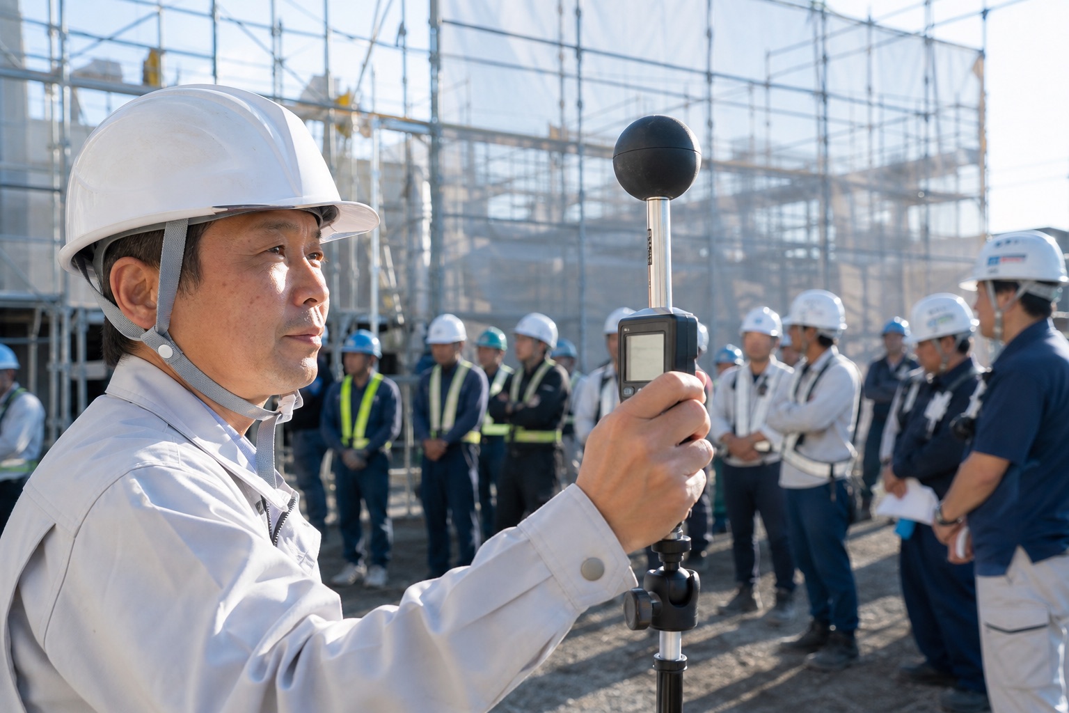 建設現場でWBGT(暑さ指数)を測定するイメージ