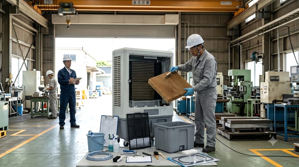 気化式冷風機の給水タンク点検・清掃のイメージ