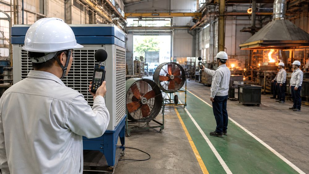 工場で冷風機・工場扇を導入しWBGT改善を測るイメージ