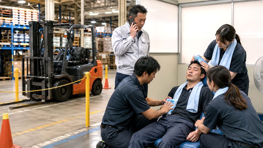 フォークリフトオペレーターの熱中症異常時対応のイメージ