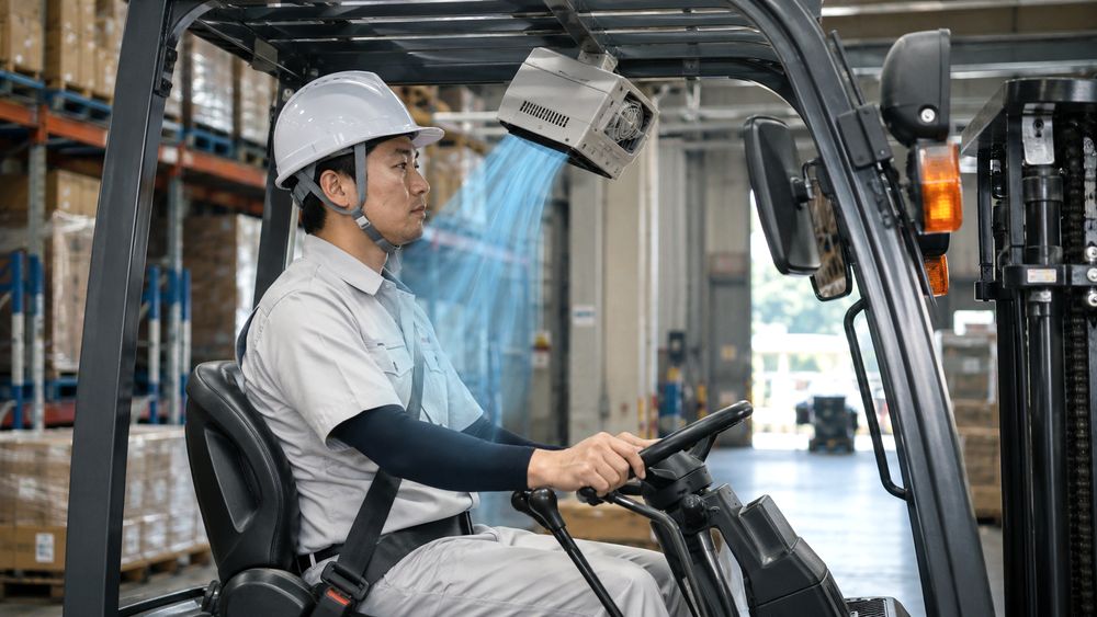 フォークリフト運転席周辺の局所冷却・送風のイメージ