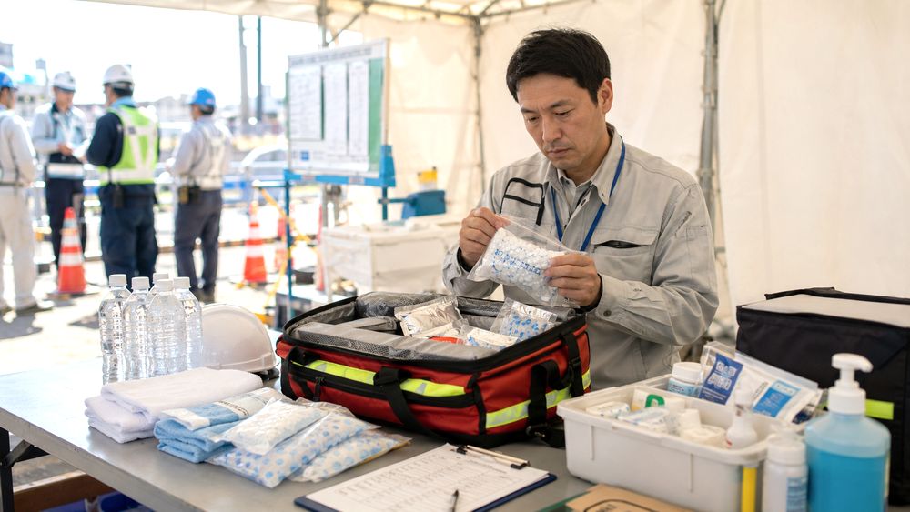 熱中症応急セットを現場やイベント本部で準備するイメージ