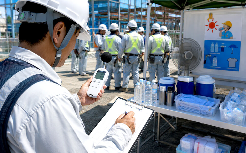 朝礼で報告体制を周知する様子